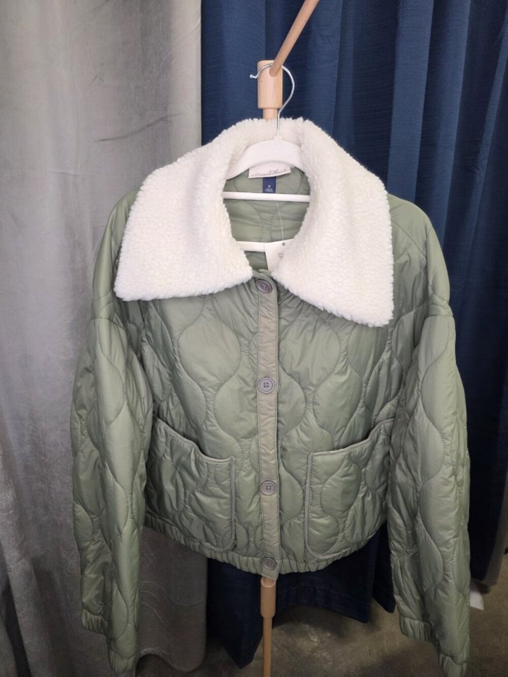 Universal Thread Women’s M Olive Quilted Jacket Sherpa Collar Coat NWT $50 Wl475